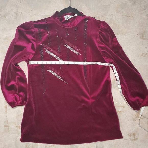 VINTAGE Lisanne 60s 70a Mini Velour Dress Wine Burgandy - Picture 10 of 16